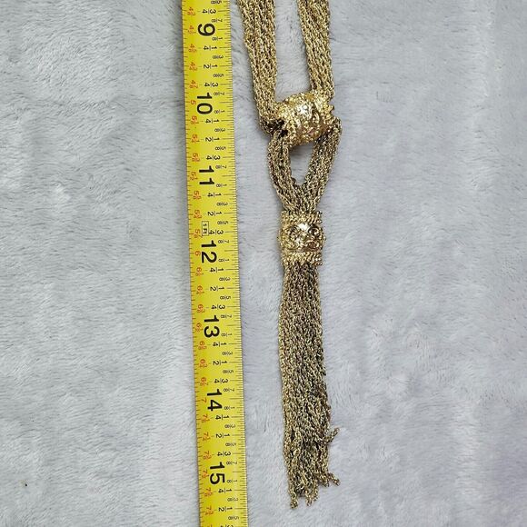 VTG Tassel Necklace Multi Strand Gold Tone Lariat Ornate Elegant Rope Chain - Picture 4 of 4